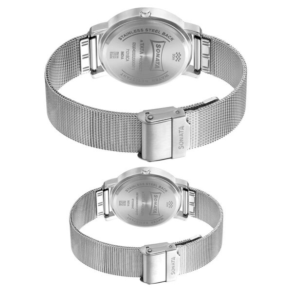 Sonata Quartz Analog with Date White Dial Metal Strap Watch for Couple - image number 3