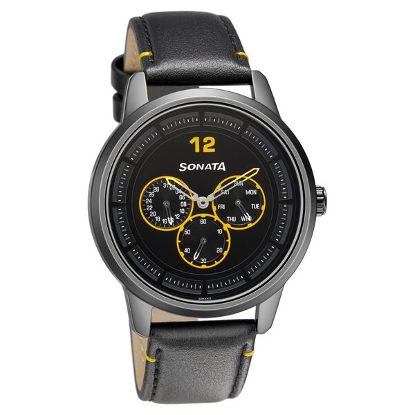 Sonata Quartz Analog Black Dial Leather Strap Watch for Men - image number 0