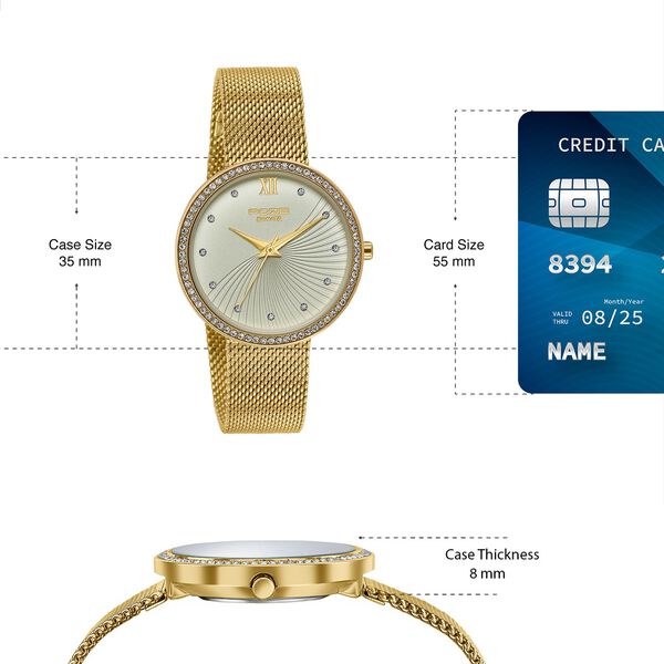 Poze By Sonata Quartz Analog Golden Dial Golden Metal Strap Watch For Women - image number 3