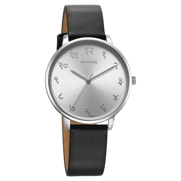 Sonata Regional Edition Hindi Quartz Analog Silver Dial Leather Strap Watch For Women - image number 0