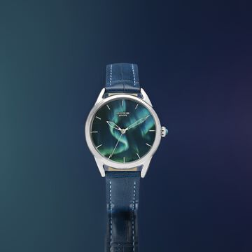 Northern Lights Inspired Poze By Sonata Quartz Analog Blue Dial Blue Leather Strap Watch