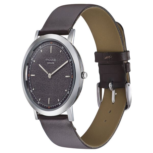 Sonata Poze Quartz Analog Blue Dial Leather Strap Watch for Men - image number 2