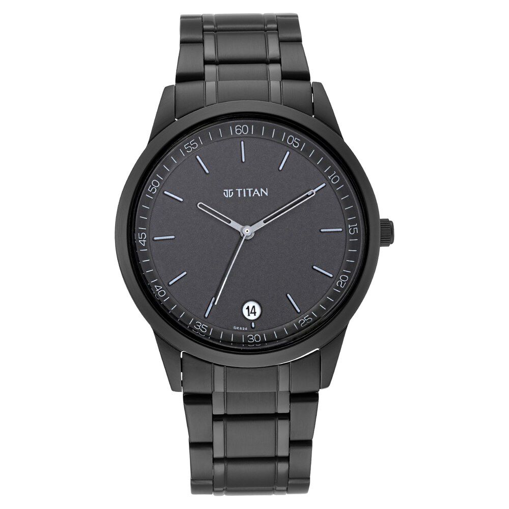 Titan Men s Timeless Style Watch Refined Black Dial and Metal Strap