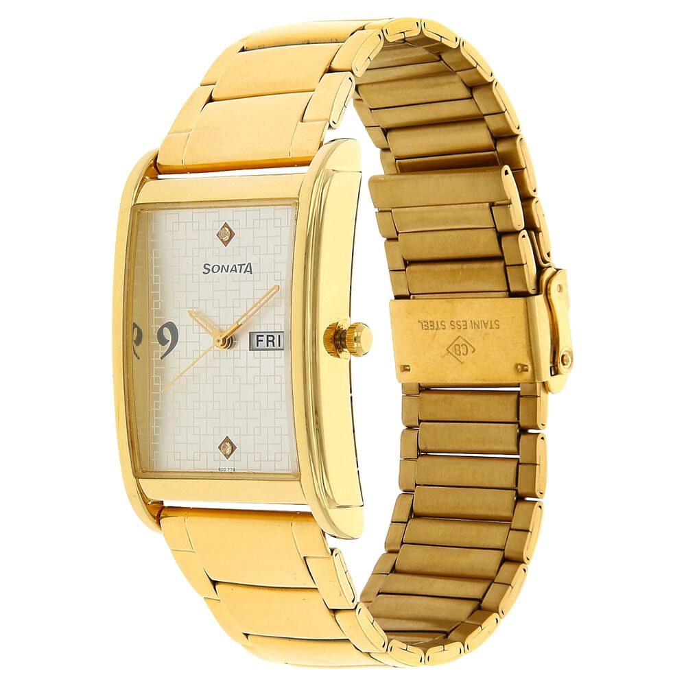 Buy Online Sonata Quartz Analog with Day and Date Silver Dial Stainless Steel Strap Watch for Men nh77002ym03 Sonata