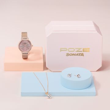 Sonata Poze Quartz Analog Pink Dial Metal Strap Watch For Women