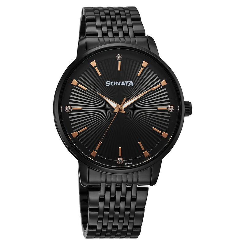 Sonata Eternia Quartz Analog Black Dial Metal Strap Watch For Men