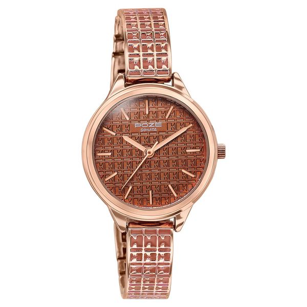 Poze By Sonata Quartz Analog Brown Dial Two Toned Metal Strap Watch For Women - image number 2