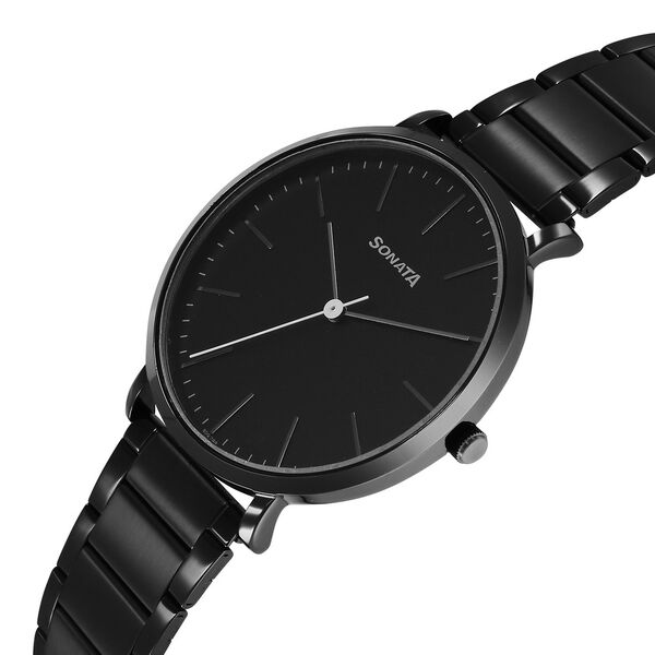 Sonata Ascent Quartz Analog Black Dial Stainless Steel Strap Watch For Men - image number 1