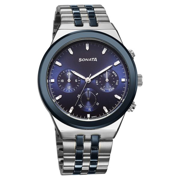 Sonata Eternia Quartz Multifunction Blue Dial Metal Strap Watch For Men - image number 0