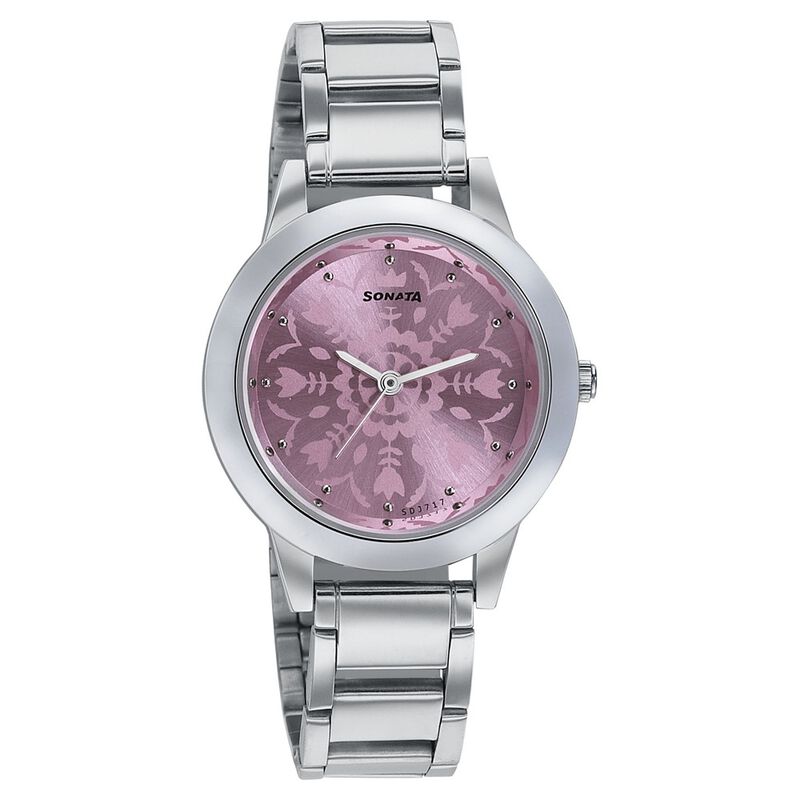 Sonata Floral Folkart Pink Dial Women Watch With Stainless Steel Strap - image number 0