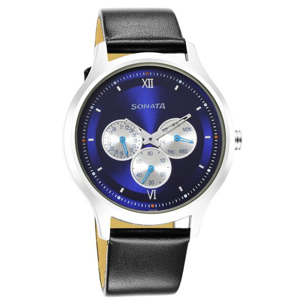 Sonata Force Quartz Multifunction Blue Dial Leather Strap Watch for Men - image number 0