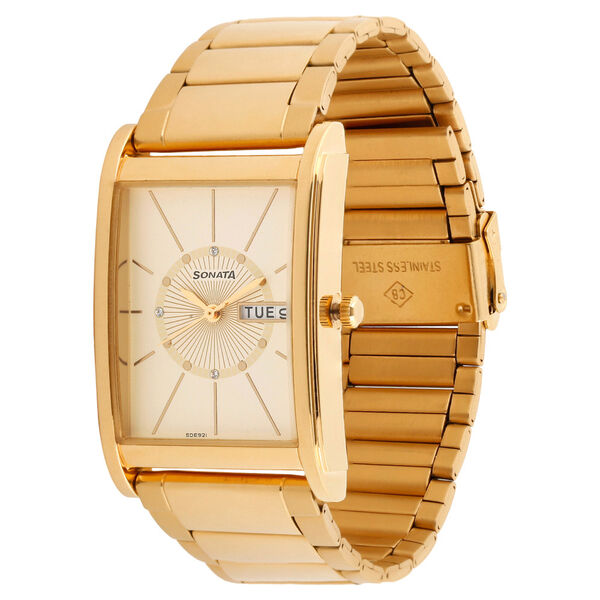 Sonata Quartz Analog with Day and Date Champagne Dial Stainless Steel Strap Watch for Men - image number 1
