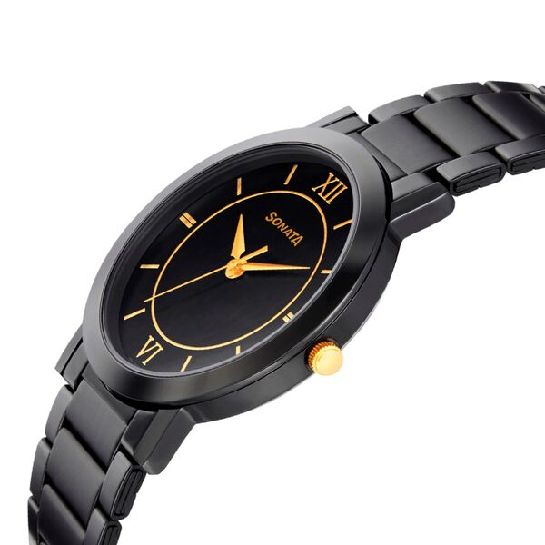Sonata Quartz Analog Black Dial Metal Strap Watch for Men - image number 2