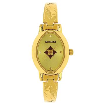 Sonata Quartz Analog Champagne Dial Stainless Steel Strap Watch for Women