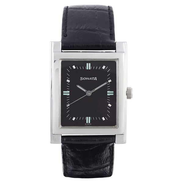 Sonata Quartz Analog Black Dial Leather Strap Watch for Men - image number 0