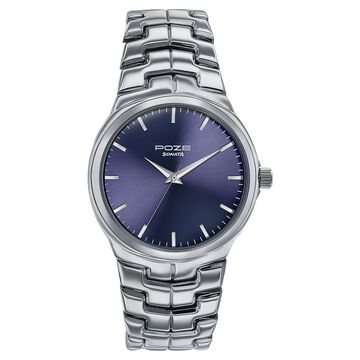 Sonata Poze Quartz Analog Blue Dial Metal Strap Watch For Men