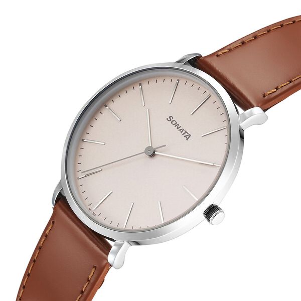 Sonata Ascent Quartz Analog Off White Dial Leather Strap Watch For Men - image number 1