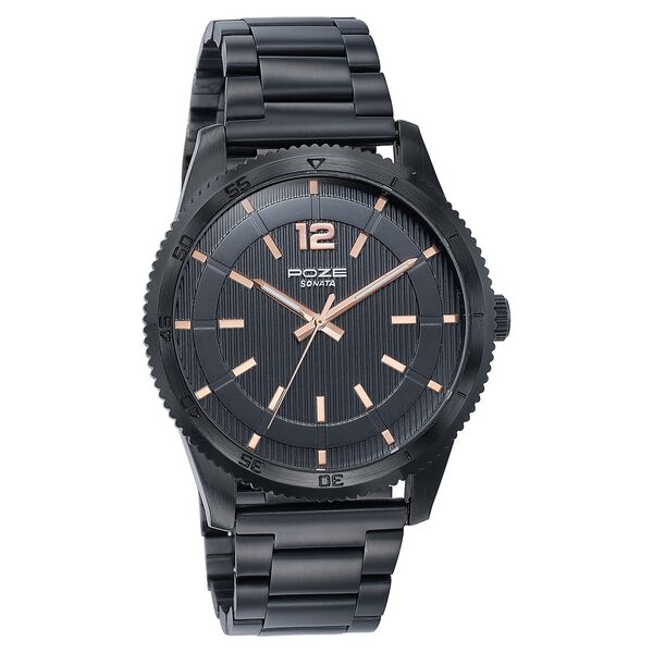 Sonata Poze Quartz Analog Black Dial Metal Strap Watch For Men - image number 2