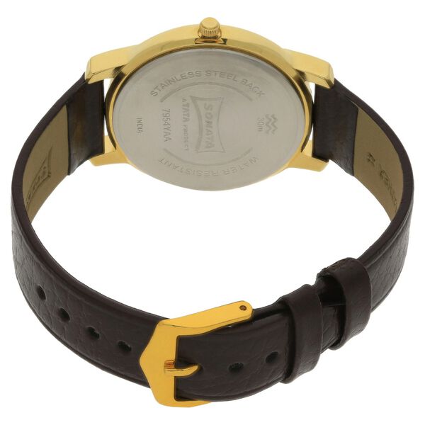Sonata Quartz Analog Champagne Dial Leather Strap Watch for Men - image number 3