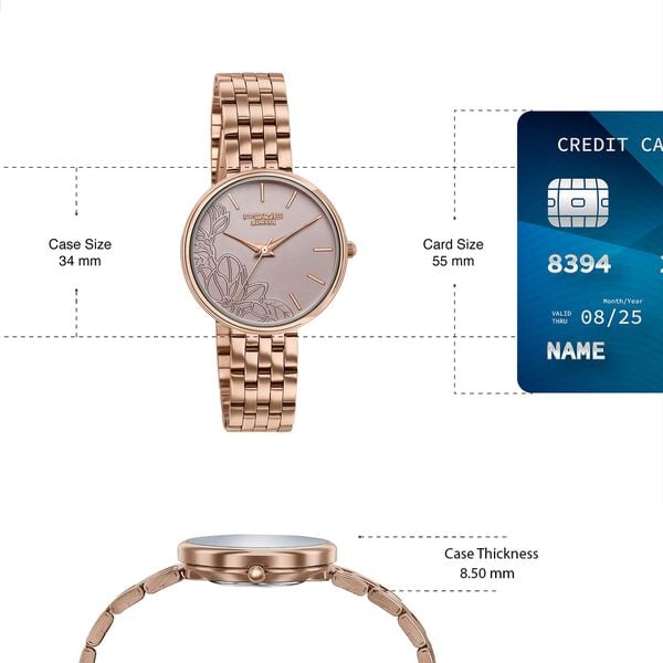 Poze Poze Quartz Analog Beige Dial Rose Gold Metal Strap Watch For Women - image number 3