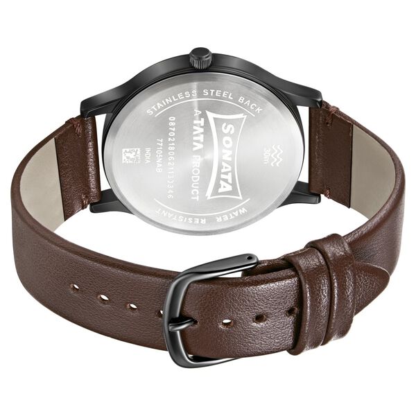 Sonata RPM Quartz Analog with Day and Date Brown Dial Leather Strap Watch for Men - image number 3