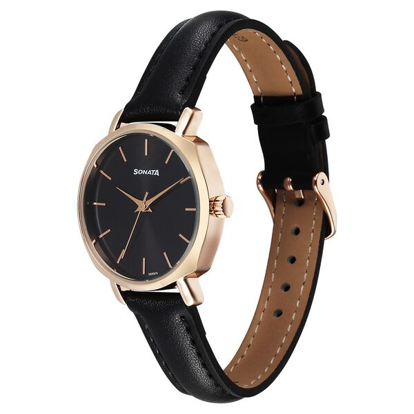 Sonata Eternia Quartz Analog Black Dial Leather Strap Watch For Women - image number 1