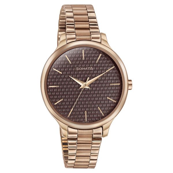 Sonata Wedding Bling Quartz Analog Brown Dial Rose Gold Stainless Steel Strap Watch for Women - image number 1