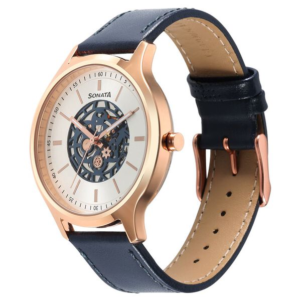 Sonata Unveil Quartz Multifunction Silver Dial Leather Strap Watch for Men - image number 1