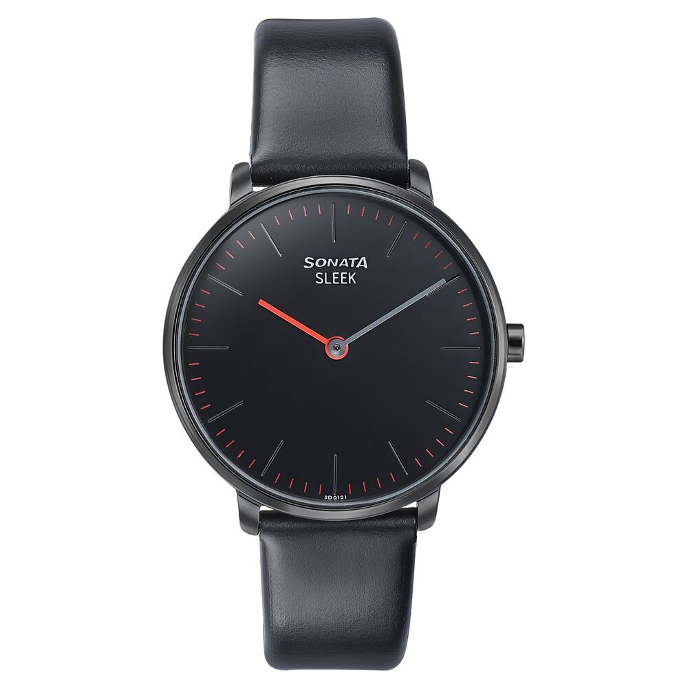 Buy Online Sonata Quartz Analog Black Dial Leather Strap Watch for Men np7128nl01 Sonata