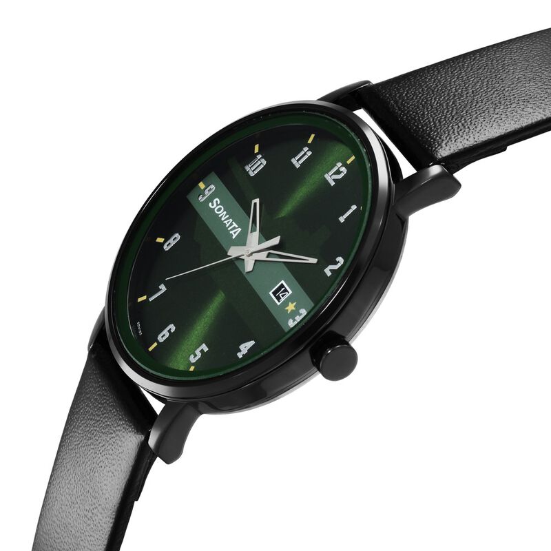 Sonata Force Quartz Analog with Date Green Dial Leather Strap Watch for Men - image number 2