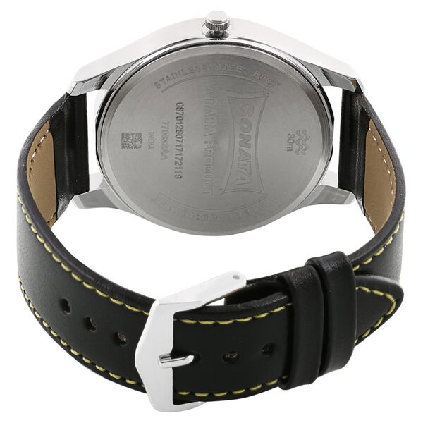 Sonata Quartz Analog Black Dial Leather Strap Watch for Men - image number 3