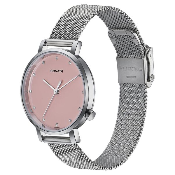Sonata Elegent Essentials Quartz Analog Pink Dial Stainless Steel Strap Watch For Women - image number 2