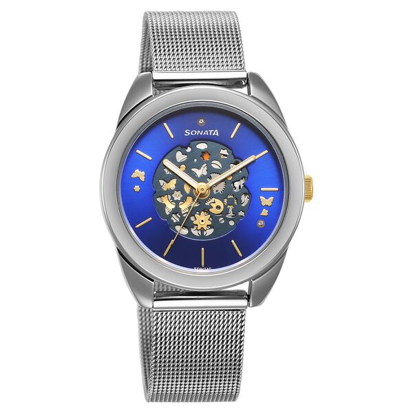 Sonata Unveil Quartz Multifunction Blue Dial Stainless Steel Strap Watch for Women - image number 0