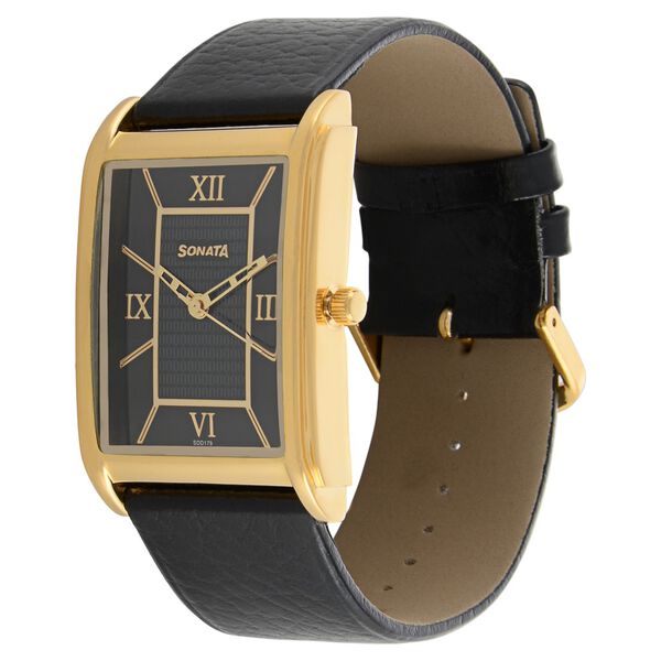 Sonata Quartz Analog Black Dial Leather Strap Watch for Men - image number 1