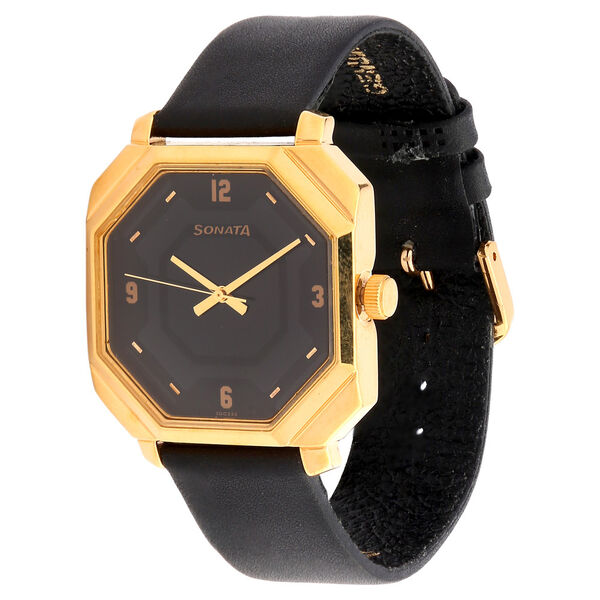 Sonata Quartz Analog Black Dial Leather Strap Watch for Men - image number 1