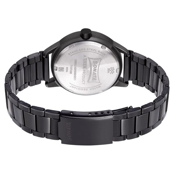 Sonata Quartz Analog with Day and Date Black Dial Metal Strap Watch for Men - image number 3