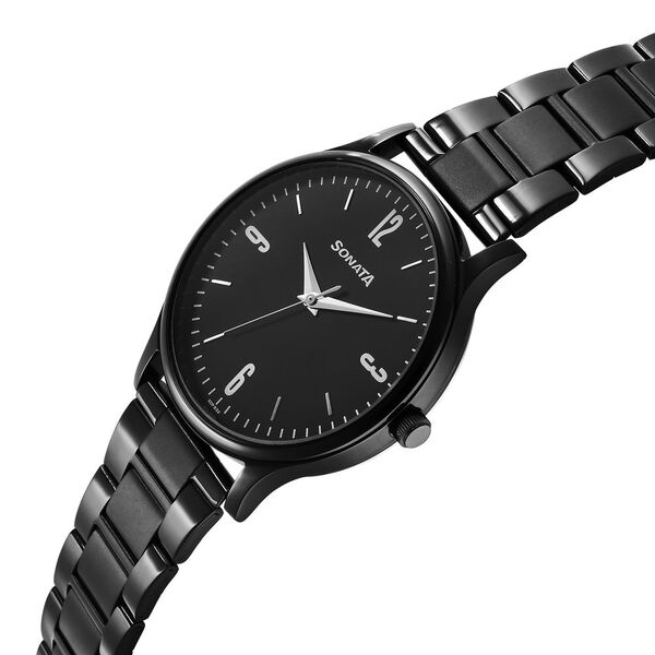 Sonata Aspire Quartz Analog Black Dial Stainless Steel Strap Watch for Men - image number 1