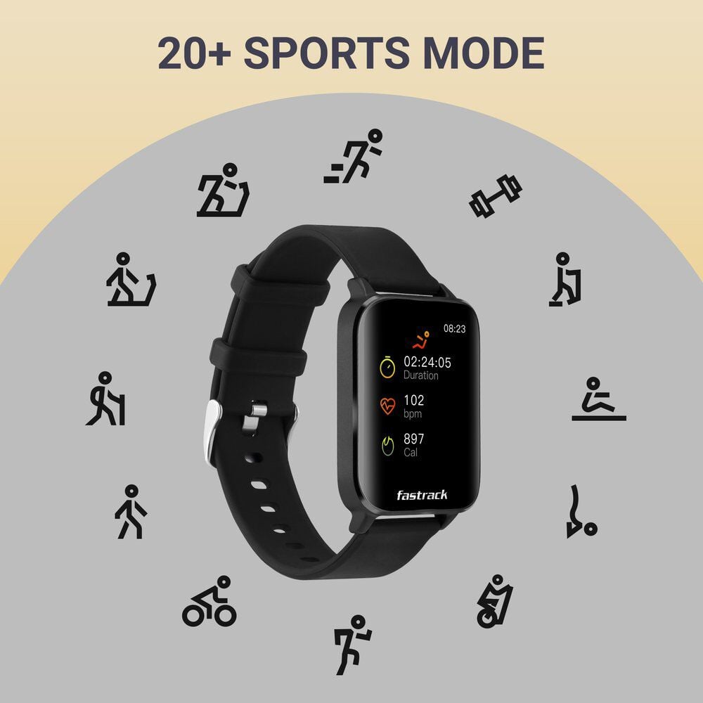 Fastrack Reflex Curv Black Health Sleep Tracker with Bold Curved Display Smartwatch
