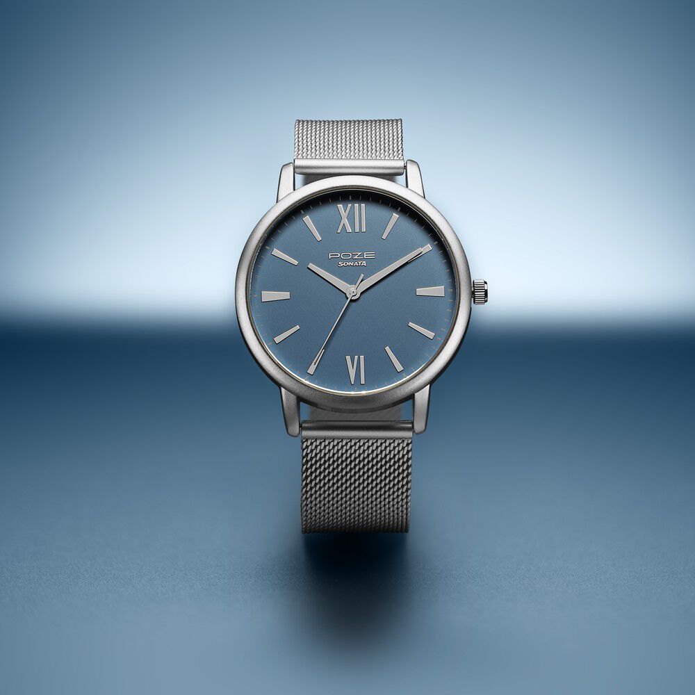 Sonata Poze Quartz Analog Blue Dial Mesh Strap Watch for Men