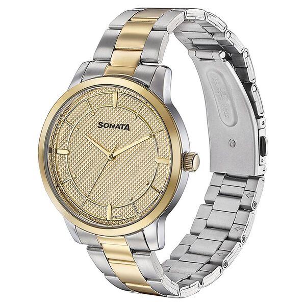 Sonata Quartz Analog Golden Dial Two Toned Stainless Steel Strap Watch For Men - image number 3