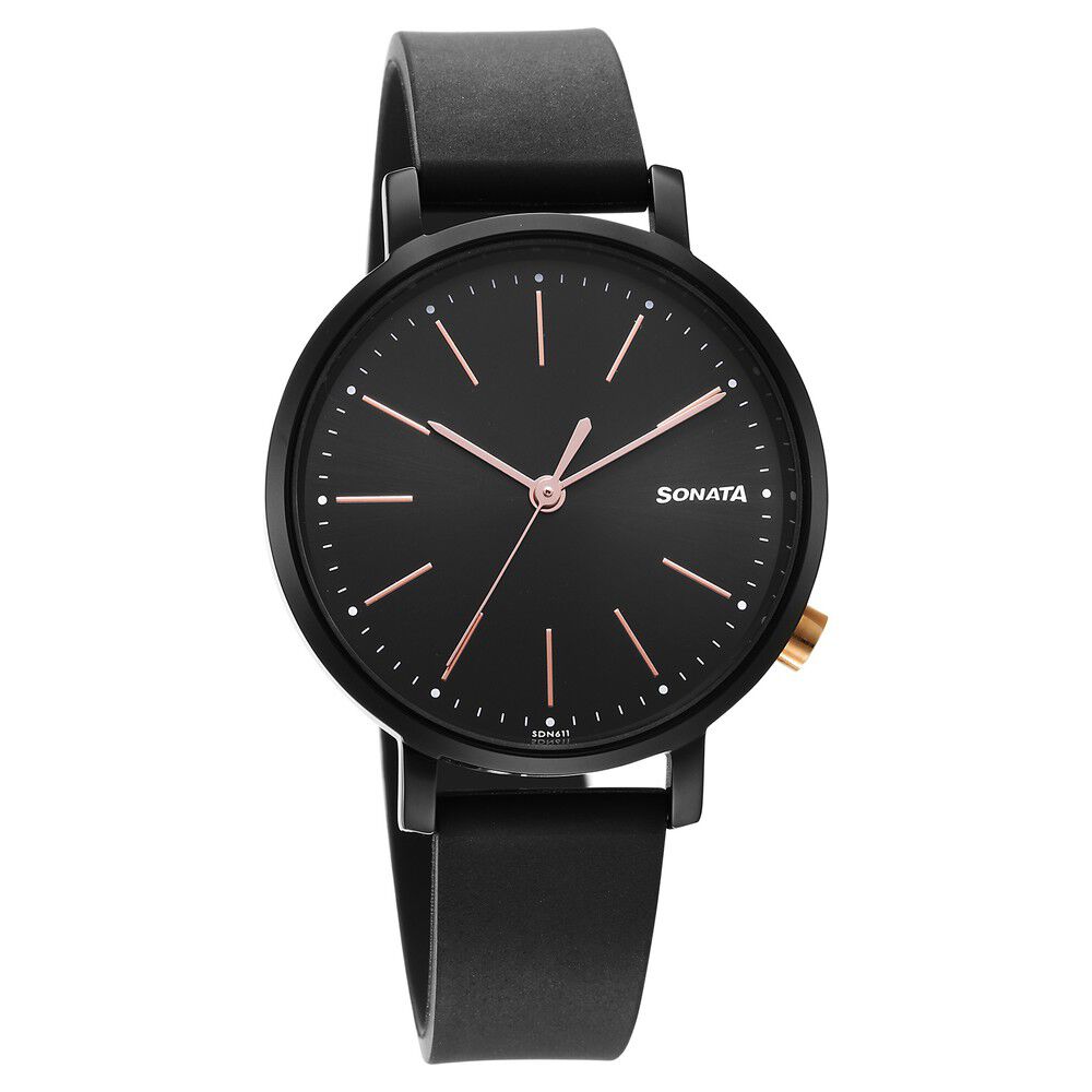 type W grateful / essential black　stina Buy Online Sonata Essentials Black Dial Polyurethane Strap Watch