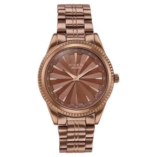 Poze By Sonata Quartz Analog Brown Dial Brown Metal Strap Watch For Men - image number 1
