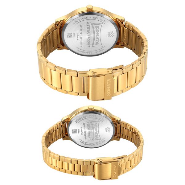 Sonata Pair Quartz Analog Champagne Dial Stainless Steel Strap Watch for Couple - image number 3