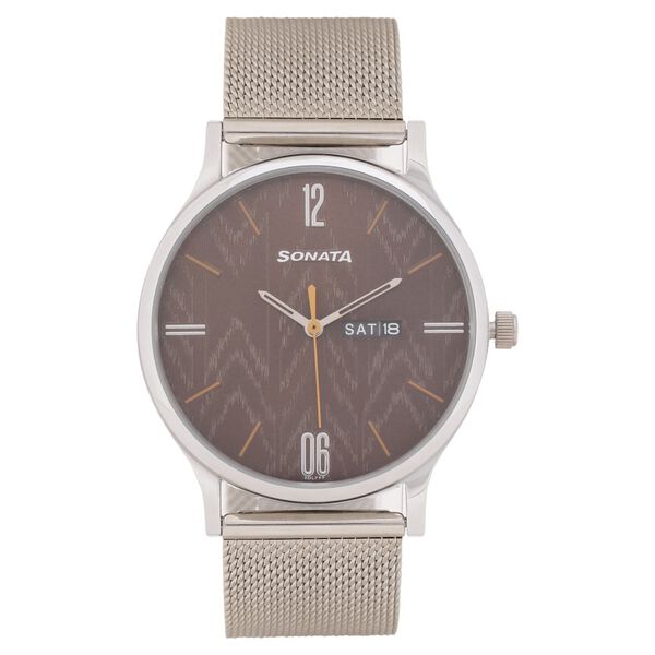 Knot Brown Dial Stainless Steel Strap Watch for Men - image number 1