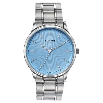 Sonata Aspire Quartz Analog Blue Dial Silver Stainless Steel Strap Watch For Men