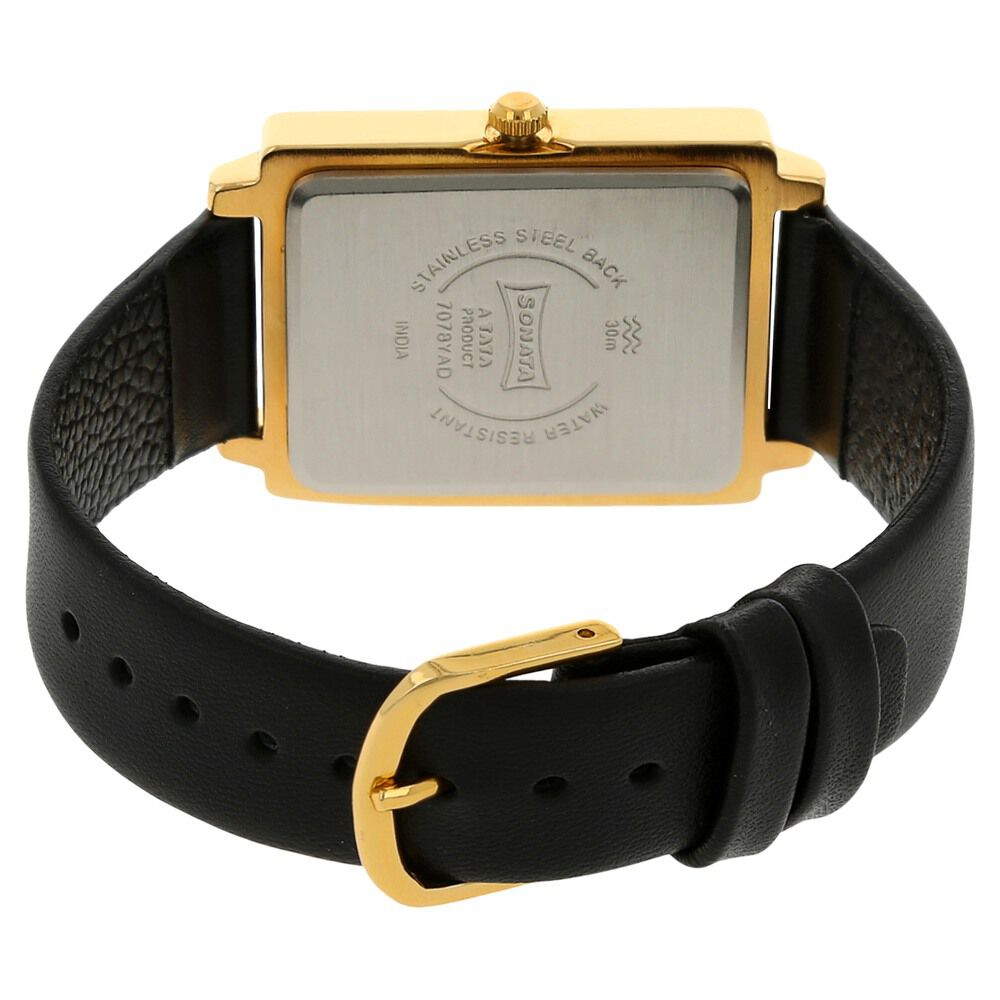 Sonata Quartz Analog Champagne Dial Leather Strap Watch for Men