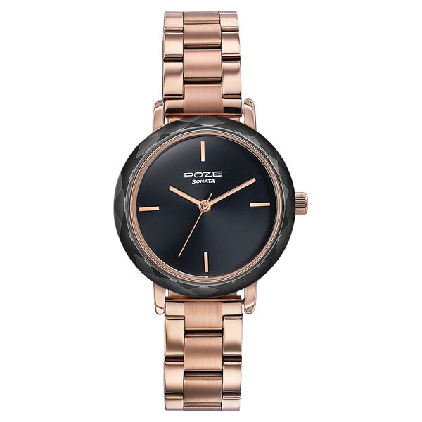 Sonata Poze Quartz Analog Black Dial Stainless Steel Strap Watch For Women - image number 1