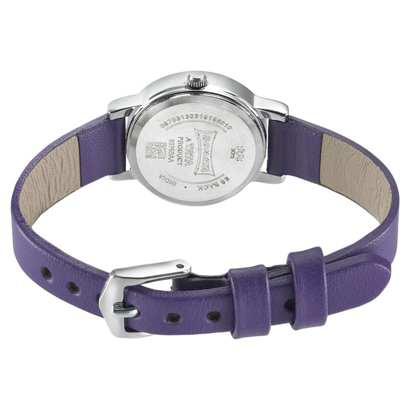 Sonata Floral Folkart Purple Dial Women Watch With Leather Strap - image number 3