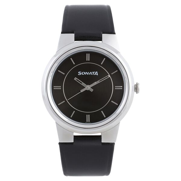 Sonata Quartz Analog Anthracite Dial Leather Strap Watch for Men - image number 0