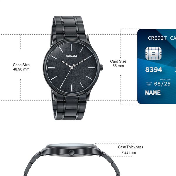 Sonata Aspire Quartz Analog Black Dial Black Stainless Steel Strap Watch For Men - image number 3
